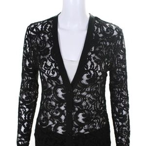 Michael Kors Women's Open Lace V Neck Cardigan Black Size M